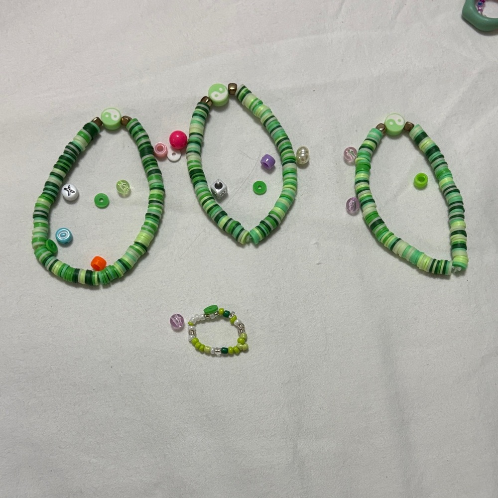 Green Beaded Ring and Bracelet Set